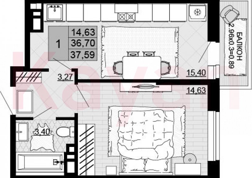 Продажа 1-комн. квартиры, 36.7 кв.м фото 0