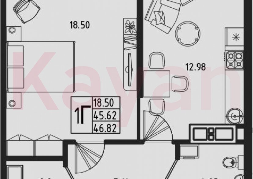 Продажа 1-комн. квартиры, 45.62 кв.м фото 0