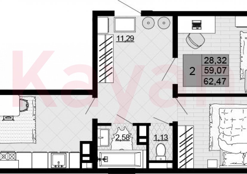 Продажа 2-комн. квартиры, 59.07 кв.м фото 0