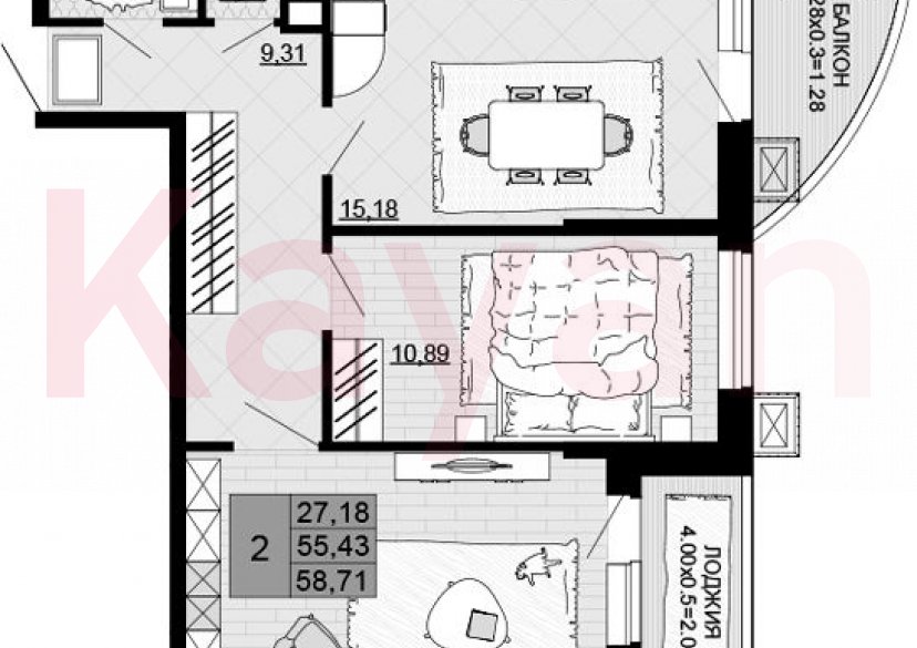 Продажа 2-комн. квартиры, 55.43 кв.м фото 0