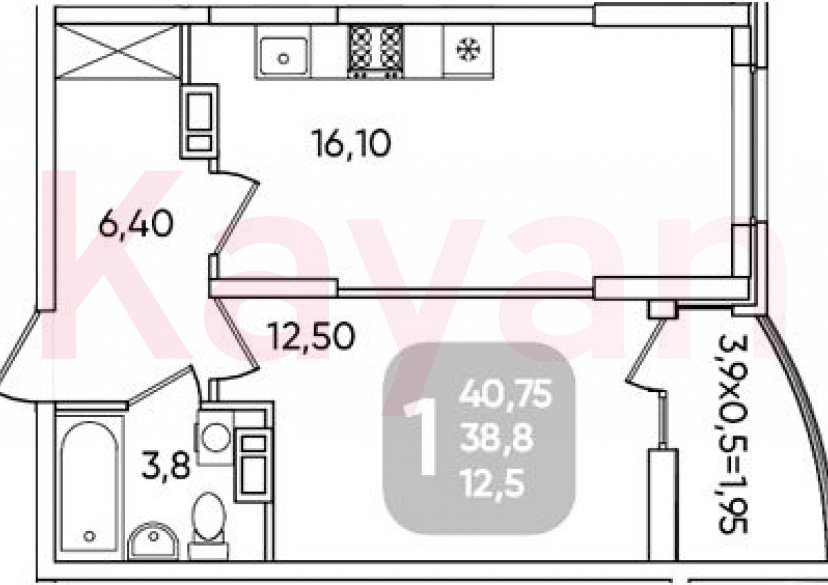 Продажа 1-комн. квартиры, 38.8 кв.м фото 0