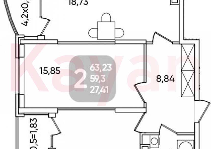 Продажа 2-комн. квартиры, 59.3 кв.м фото 0