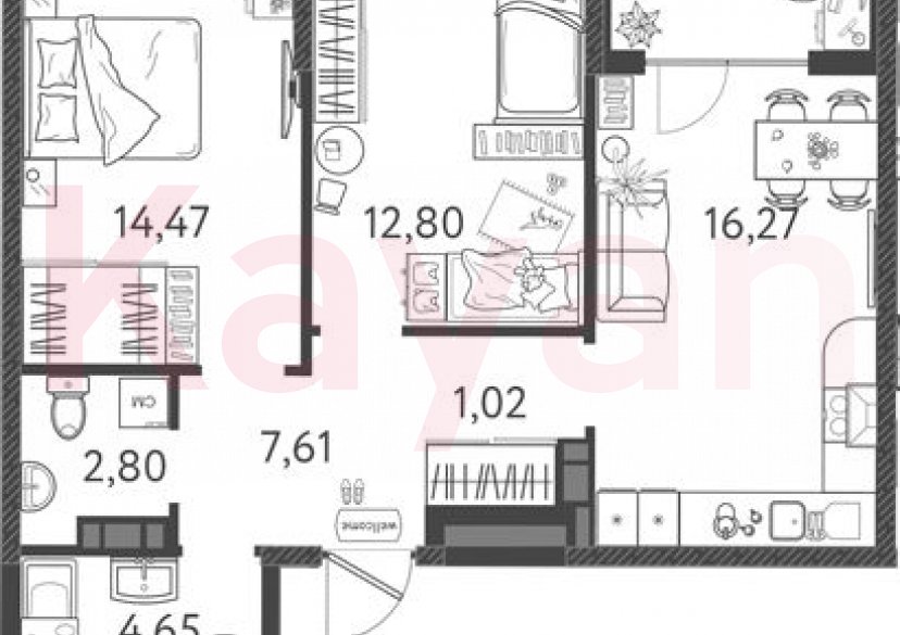 Продажа 3-комн. квартиры, 59.62 кв.м фото 0