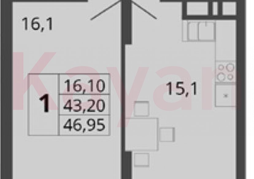 Продажа 1-комн. квартиры, 43.2 кв.м фото 0