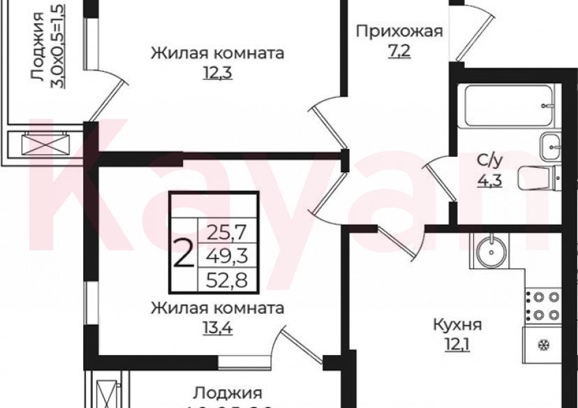 Продажа 2-комн. квартиры, 49.3 кв.м фото 0