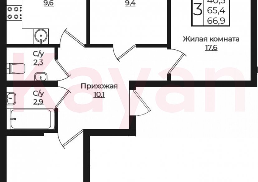 Продажа 3-комн. квартиры, 65.4 кв.м фото 0