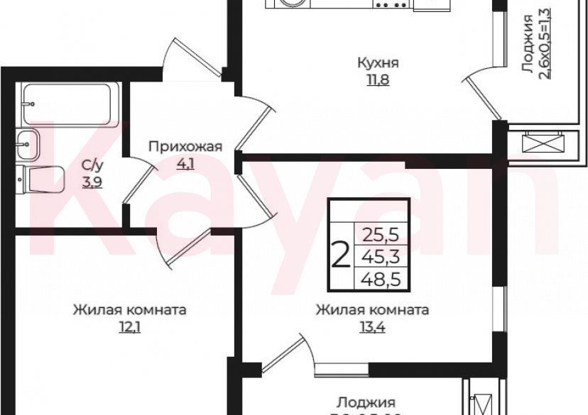 Продажа 2-комн. квартиры, 45.3 кв.м фото 0