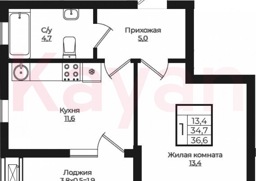 Продажа 1-комн. квартиры, 34.7 кв.м фото 0