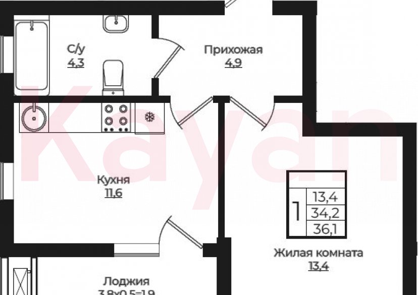 Продажа 1-комн. квартиры, 34.2 кв.м фото 0