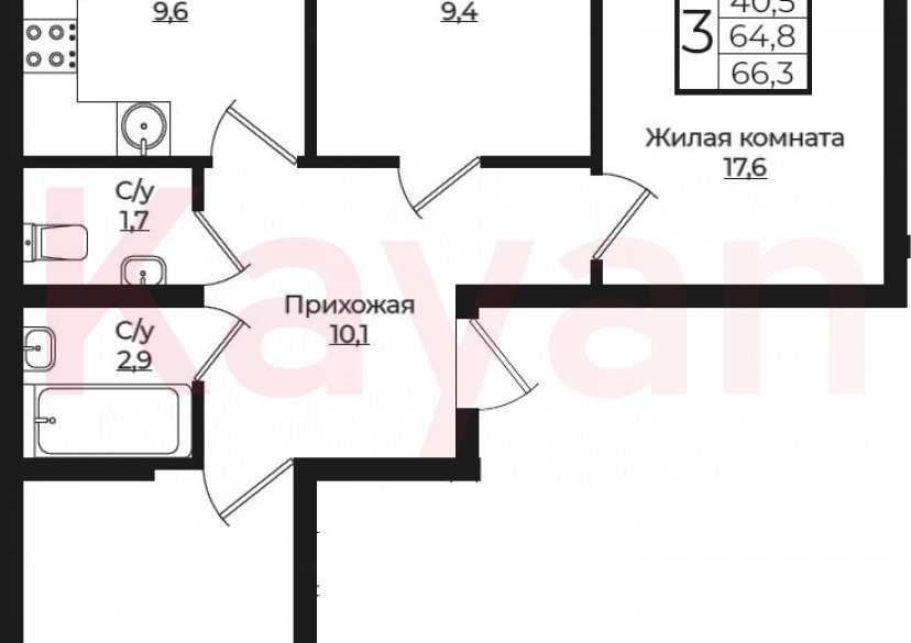 Продажа 3-комн. квартиры, 64.8 кв.м фото 0