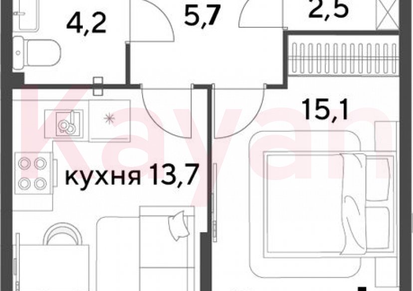 Продажа 1-комн. квартиры, 41.2 кв.м фото 0