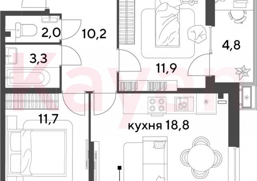 Продажа 3-комн. квартиры, 57.9 кв.м фото 0