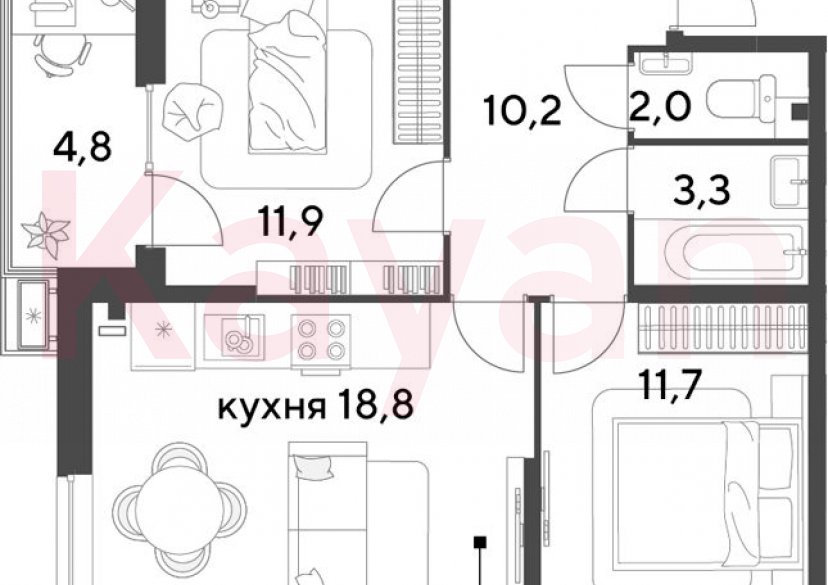 Продажа 3-комн. квартиры, 57.9 кв.м фото 0