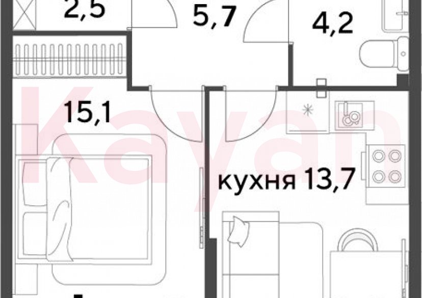 Продажа 1-комн. квартиры, 41.2 кв.м фото 0