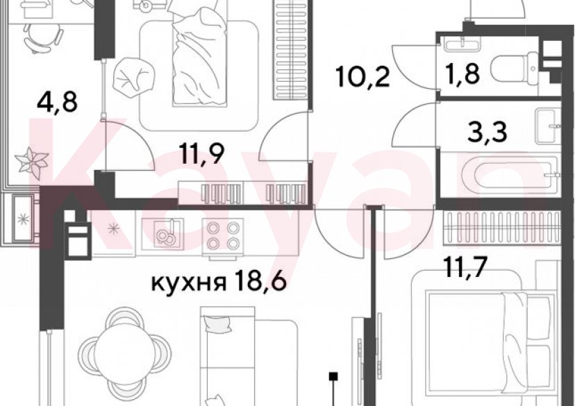 Продажа 3-комн. квартиры, 57.5 кв.м фото 0