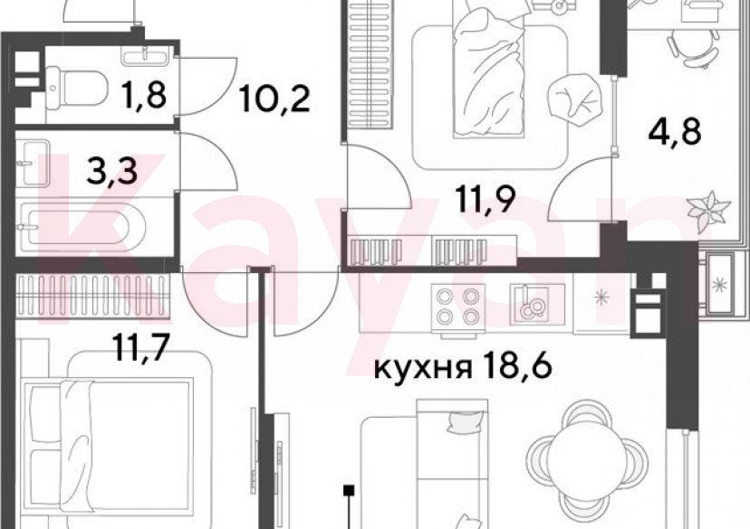 Продажа 3-комн. квартиры, 57.5 кв.м фото 0