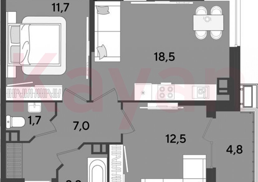 Продажа 3-комн. квартиры, 54.7 кв.м фото 0