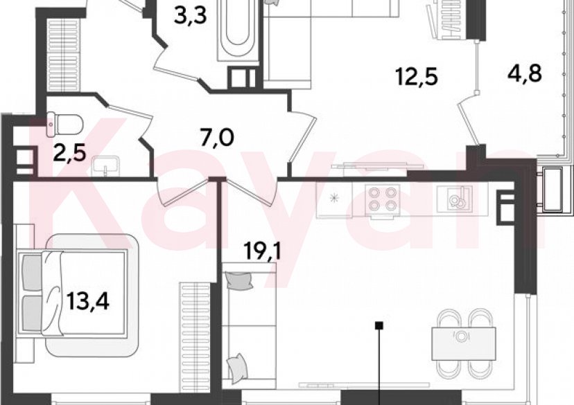 Продажа 3-комн. квартиры, 57.8 кв.м фото 0