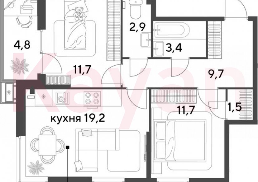 Продажа 3-комн. квартиры, 60.1 кв.м фото 0