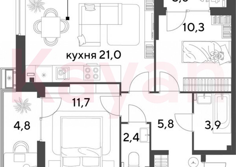 Продажа 3-комн. квартиры, 58.3 кв.м фото 0