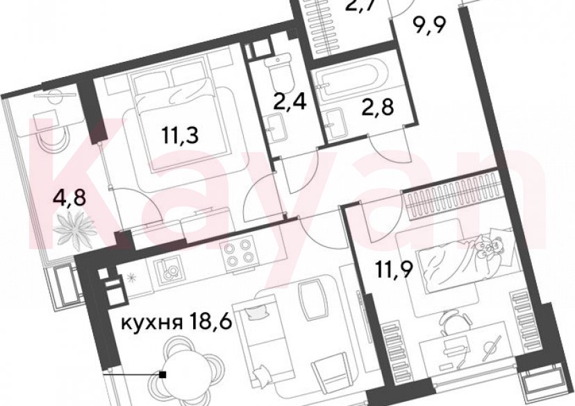 Продажа 3-комн. квартиры, 59.6 кв.м фото 0