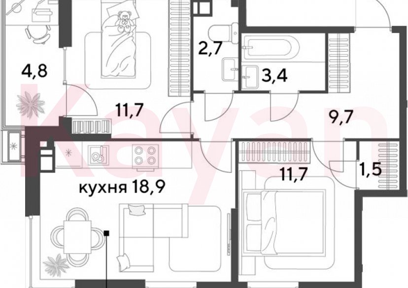 Продажа 3-комн. квартиры, 59.6 кв.м фото 0