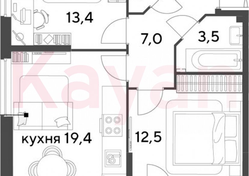 Продажа 3-комн. квартиры, 58.5 кв.м фото 0