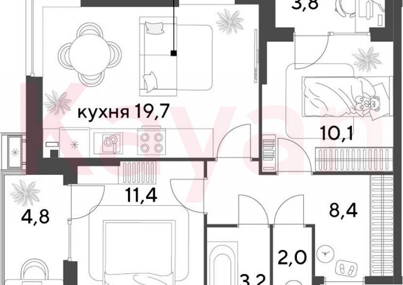 Продажа 3-комн. квартиры, 54.8 кв.м фото 0