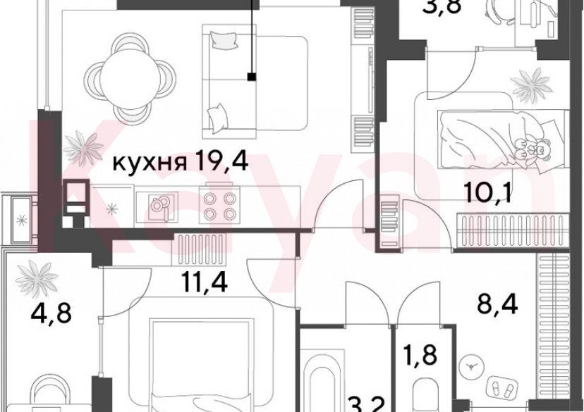 Продажа 3-комн. квартиры, 54.3 кв.м фото 0