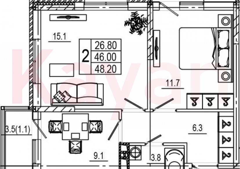 Продажа 2-комн. квартиры, 46 кв.м фото 0