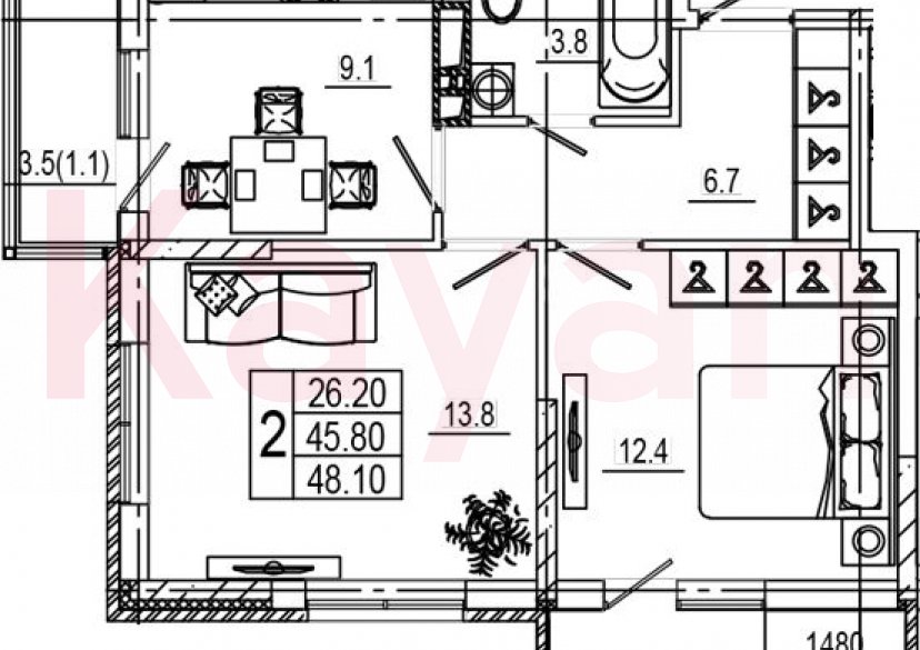 Продажа 2-комн. квартиры, 45.9 кв.м фото 0