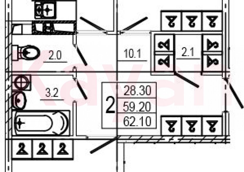 Продажа 2-комн. квартиры, 59.3 кв.м фото 0