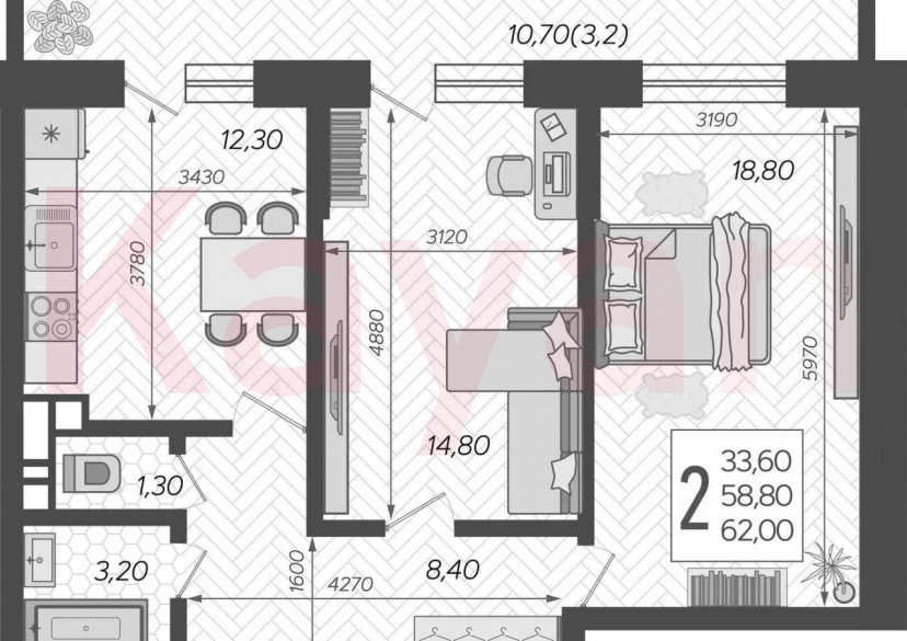 Продажа 2-комн. квартиры, 58.8 кв.м фото 0