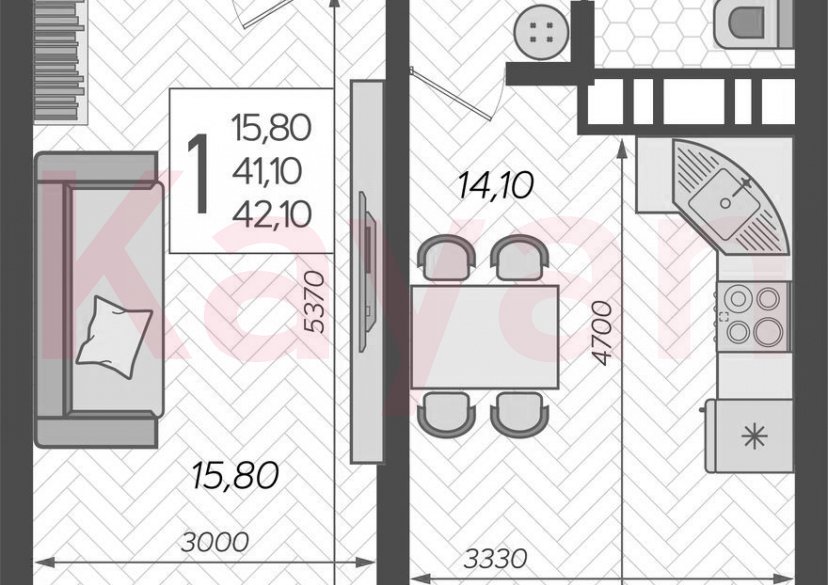 Продажа 1-комн. квартиры, 41.1 кв.м фото 0