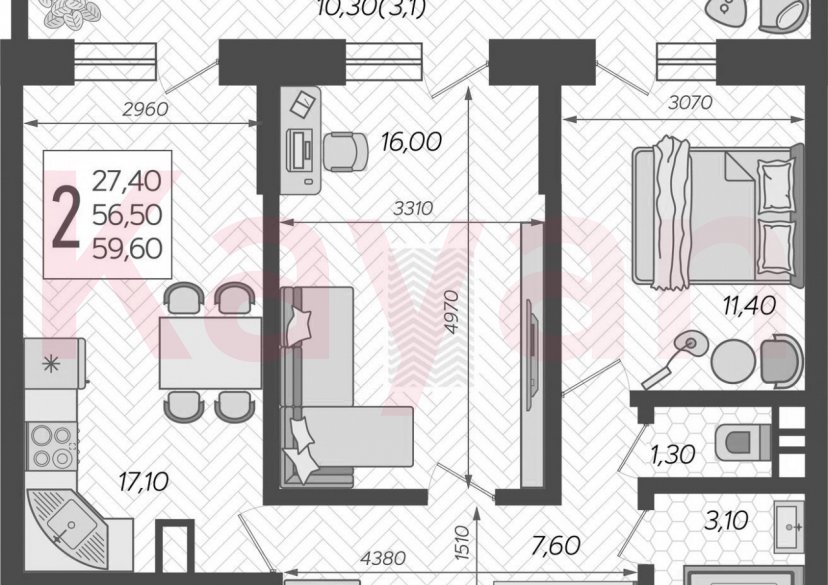 Продажа 3-комн. квартиры, 56.5 кв.м фото 0