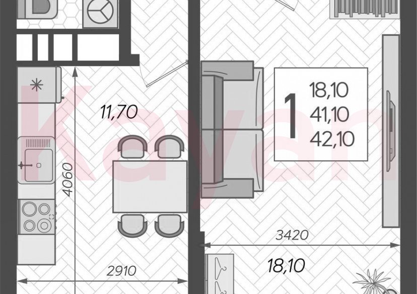 Продажа 1-комн. квартиры, 41.1 кв.м фото 0