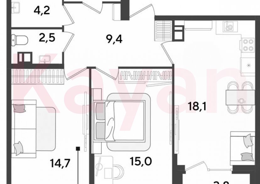 Продажа 3-комн. квартиры, 66.3 кв.м фото 0