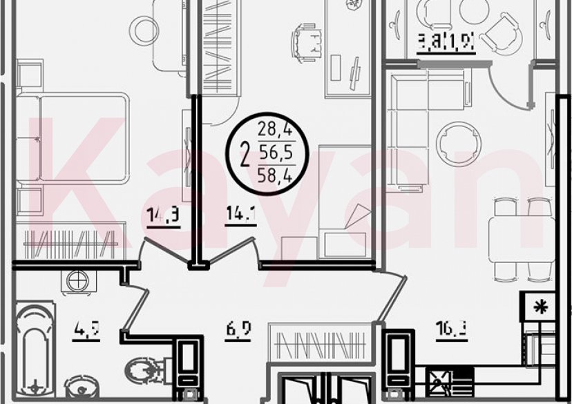 Продажа 2-комн. квартиры, 56.5 кв.м фото 0