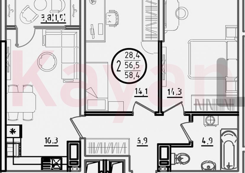 Продажа 2-комн. квартиры, 56.5 кв.м фото 0