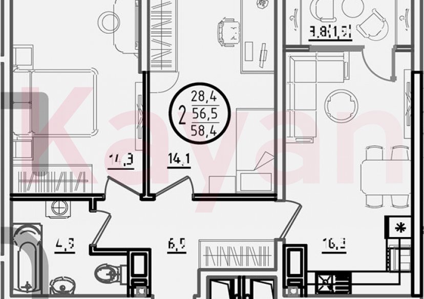 Продажа 2-комн. квартиры, 56.5 кв.м фото 0