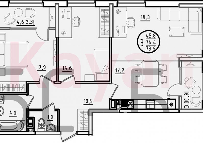 Продажа 3-комн. квартиры, 74.4 кв.м фото 0