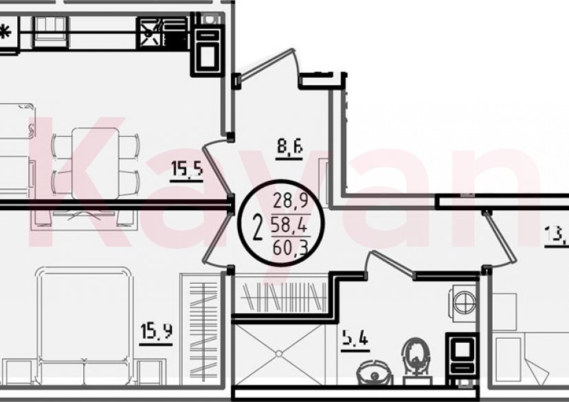 Продажа 2-комн. квартиры, 58.4 кв.м фото 0