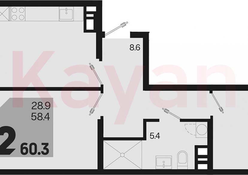 Продажа 2-комн. квартиры, 58.4 кв.м фото 0