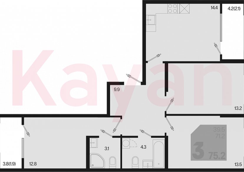 Продажа 3-комн. квартиры, 71.2 кв.м фото 0