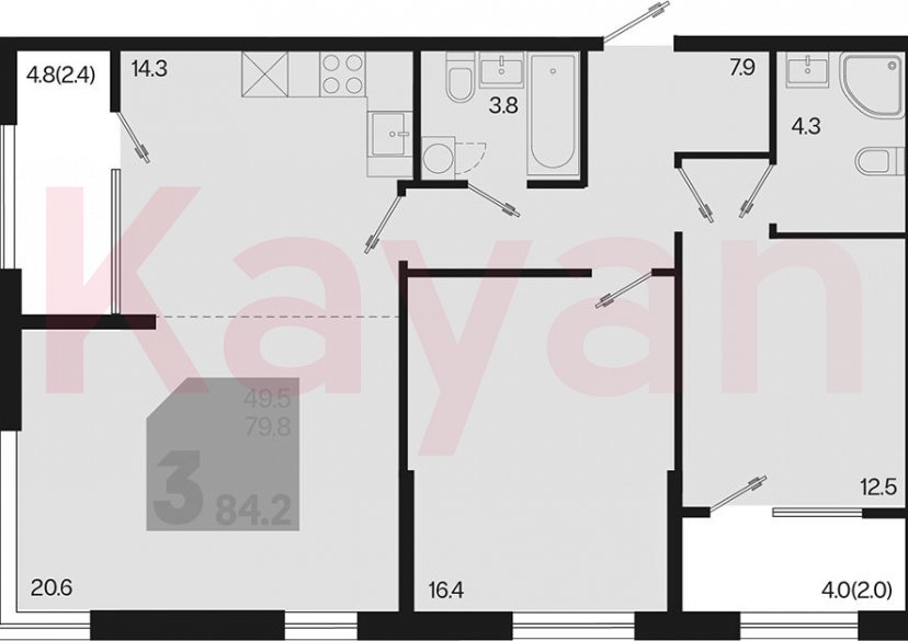 Продажа 3-комн. квартиры, 79.8 кв.м фото 0