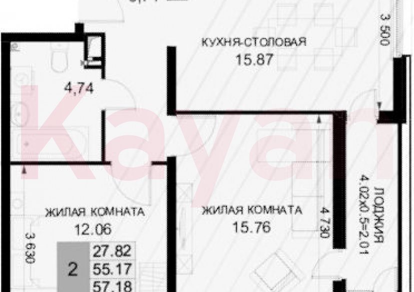 Продажа 2-комн. квартиры, 55.17 кв.м фото 0