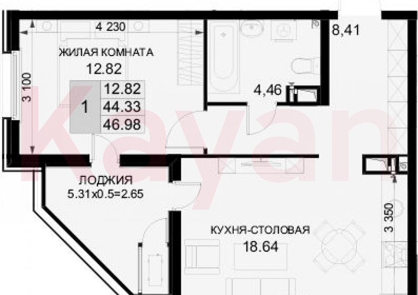 Продажа 1-комн. квартиры, 44.33 кв.м фото 0