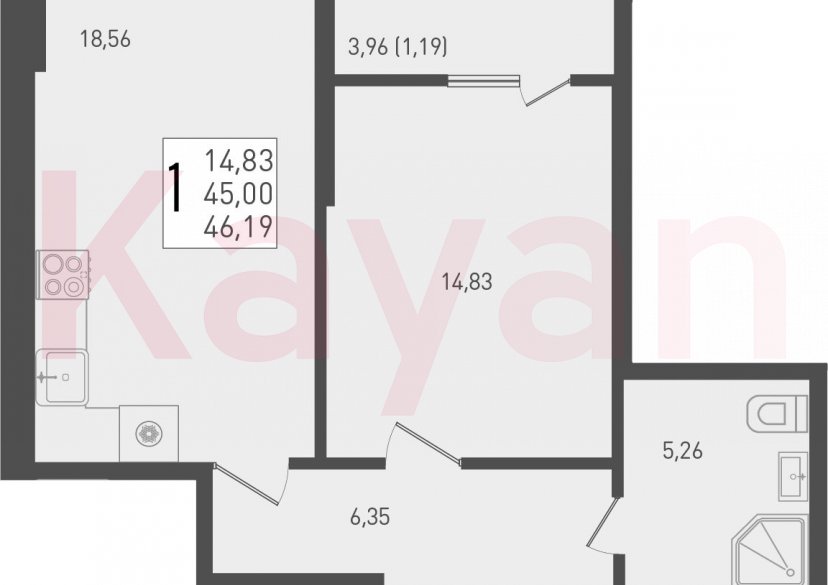 Продажа 1-комн. квартиры, 45 кв.м фото 0