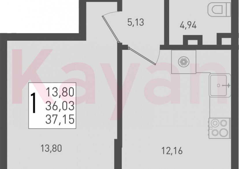 Продажа 1-комн. квартиры, 36.03 кв.м фото 0