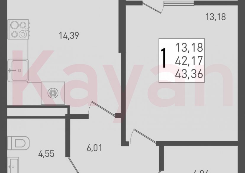 Продажа 1-комн. квартиры, 42.17 кв.м фото 0